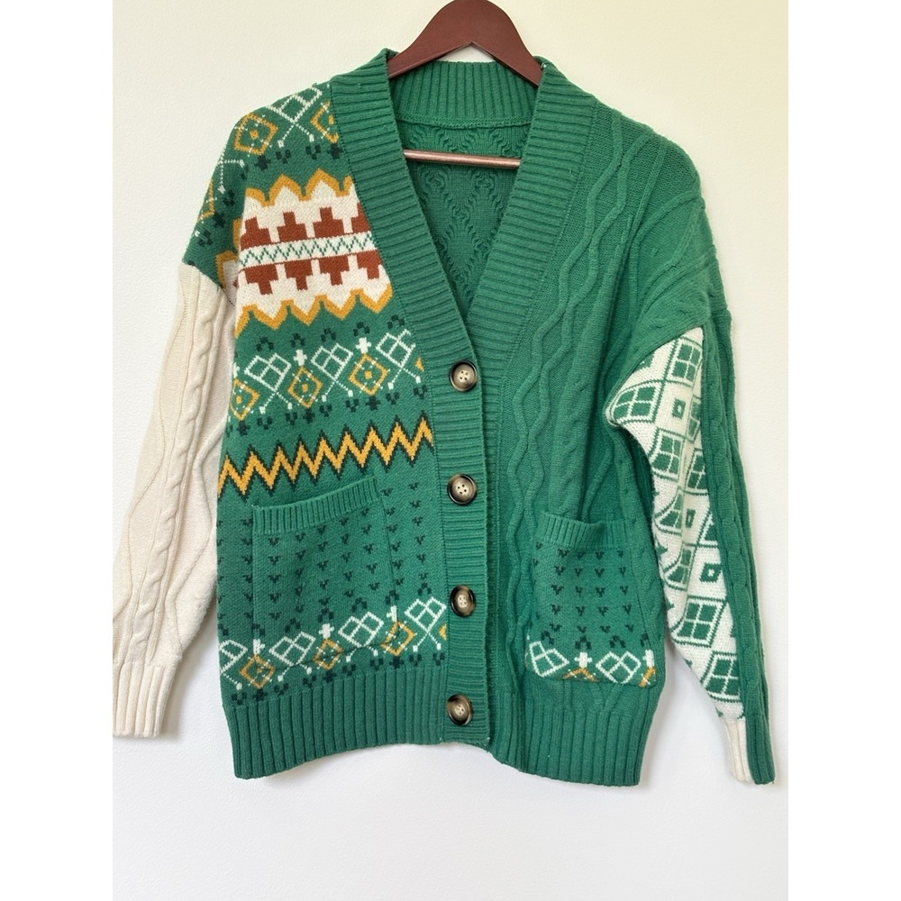 Green Women's Cable Knit Cardigan Unbranded Fall Warm